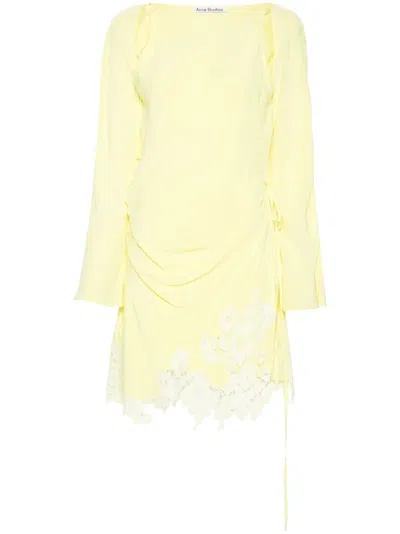 Acne Studios Floral-lace Detail Mini Dress In Yellow