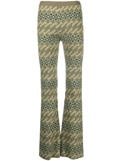 Acne Studios Geometric-print Straight-leg Trousers In Green