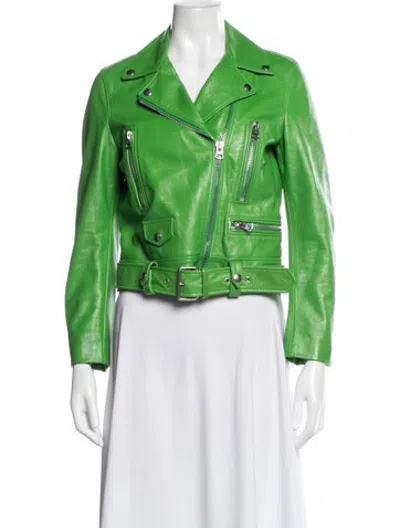 Pre-owned Acne Studios Lamb Leather Biker Jacket In Green