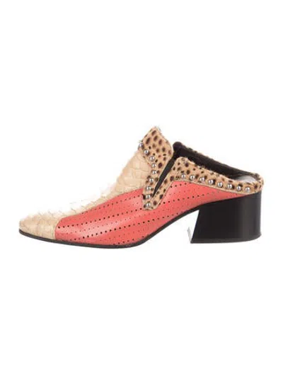 Pre-owned Acne Studios Leather Animal Print Mules In Neutrals/red