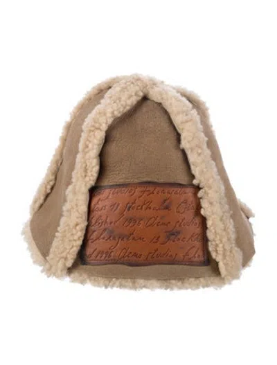 Pre-owned Acne Studios Leather Shearling Bucket Hat In Brown