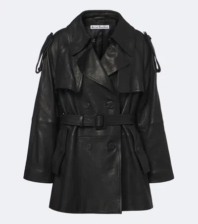 Acne Studios Leather Trench Coat In Black
