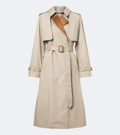 Acne Studios Leather-trimmed Twill Trench Coat In Neutral