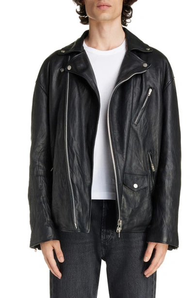 Acne Studios Oversize Leather Motorcycle Jacket In Black