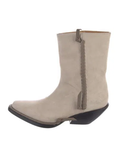 Pre-owned Acne Studios Suede Leather Trim Embellishment Western Boots In Neutrals
