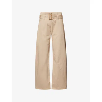 Acne Studios Womens Belted Straight-leg Cotton-blend Trousers Pale Beige In Neutral