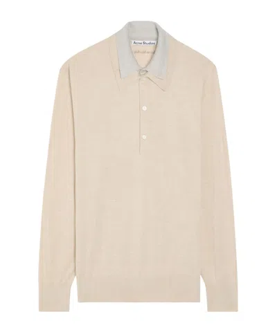 Acne Studios Wool Cashmere Knitted Long-sleeve Polo In Neutral