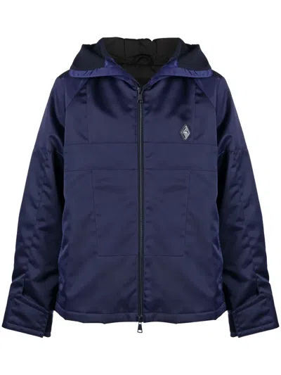 A-cold-wall* Overdye Logo-plaque Panelled Hooded Jacket In Blue