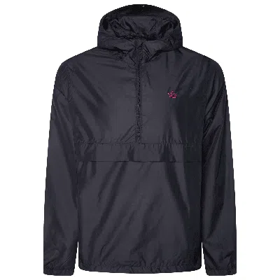 Acra Black Half-zip Windbreaker Jacket With Hood