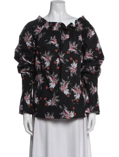 Pre-owned Adam Lippes Floral Print Off-the-shoulder Blouse W/ Tags In Black