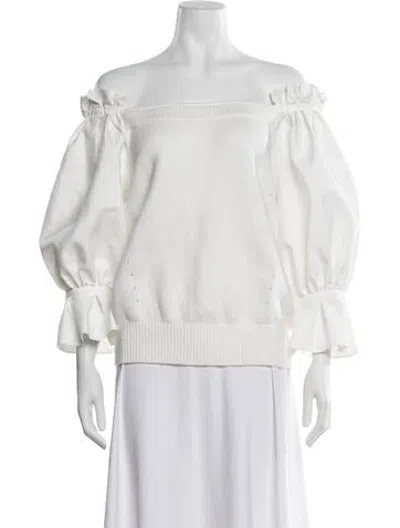 Pre-owned Adeam Off-the-shoulder Long Sleeve Top In White