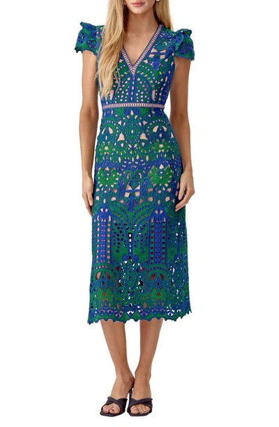 Adelyn Rae Lace Midi Dress In Blue Emerald Nl