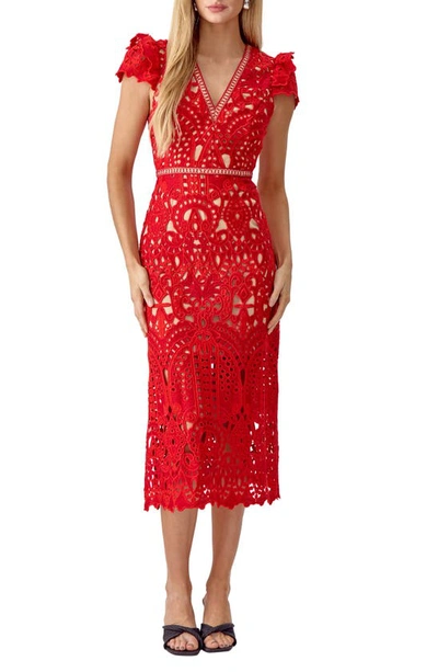 Adelyn Rae Lace Midi Dress In Red Poppy Tl | ModeSens