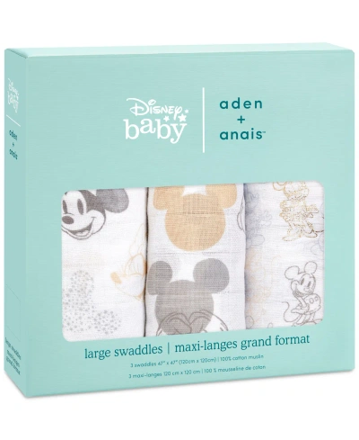 Aden By Aden + Anais Baby Boys Or Baby Girls Disney Mickey Mouse Muslin Swaddles, Pack Of 3 In Grey