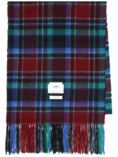Ader Error Colour-block Checkered Wool Scarf In Red