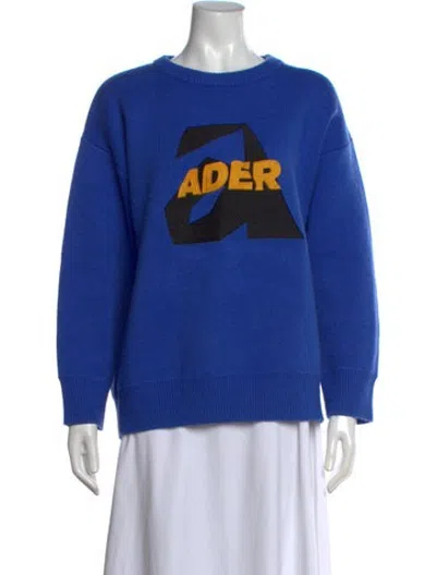 Pre-owned Ader Error Graphic Print Crew Neck Sweater In Blue