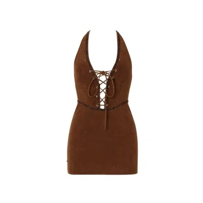 Adiba Women's Brown Mahogany Bloom Suede Dress