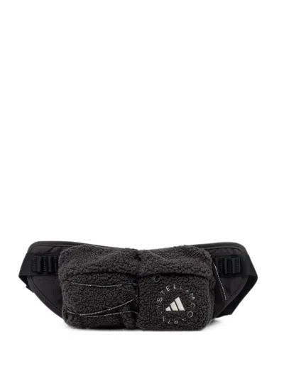 Adidas By Stella Mccartney Fleece-texture Logo-print Belt Bag In Black