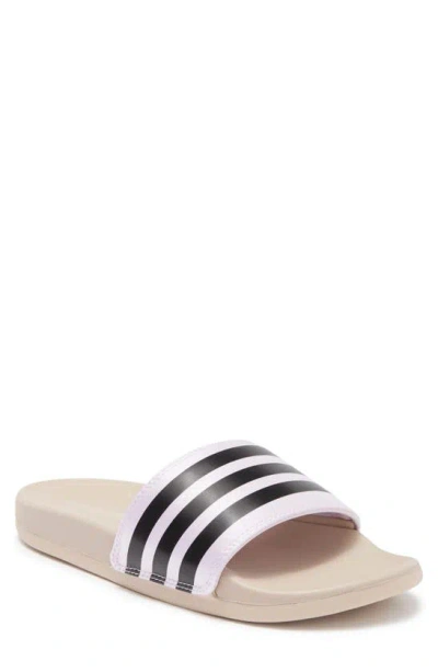 Adidas Originals Adilette Comfort Slide Sandal In Wonder Taupe/ Black/ Lavender
