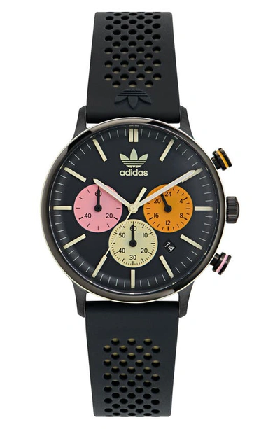 Adidas Originals Ao Silicone Strap Chronograph Watch In Black