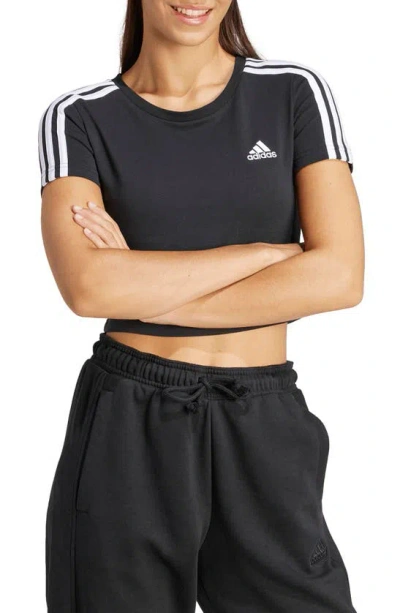 Adidas Originals Crewneck 3-stripe Crop T-shirt In Black/ White