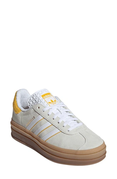 Adidas Originals Gazelle Bold Platform Trainer In White,yellow