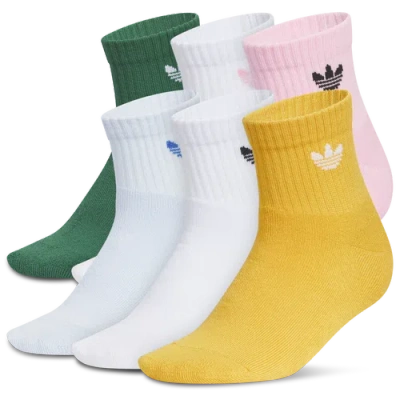 Adidas Originals Kids' Girls  Trefoil 2.0 Quarter Socks 6-pack In Crystal Sky Blue/light Pink/collegiate Green