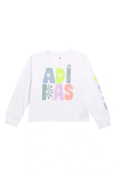 Adidas Originals Kids' Long Sleeve Cotton Jersey Graphic T-shirt In White Multi