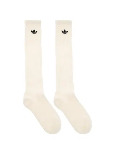 Adidas Originals Logo-embroidered Ribbed Socks In White