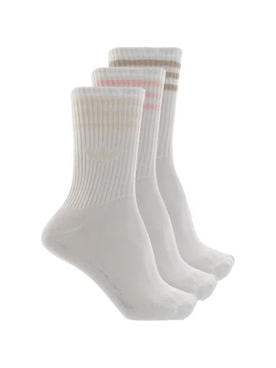 Adidas Originals Logo-embroidered Striped Socks (set Of Three) In Gray
