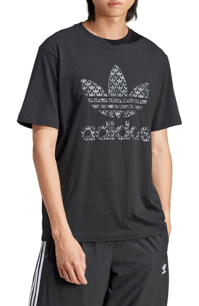 Adidas Originals Mono Trefoil Logo Graphic T-shirt In Black/ Grey Five