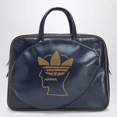Adidas Statement Blue Leather Travel Bag With Logo