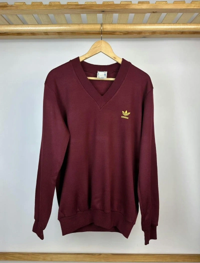 Pre-owned Adidas X Archival Clothing Vintage Adidas V-neck Jumper Sweater In Bordeaux