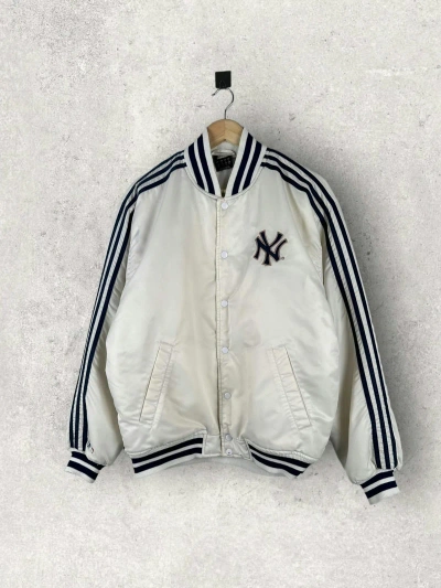 Pre-owned Adidas X New York Yankees Vintage Y2k Adidas New York Yankees Bomber Jacket In White