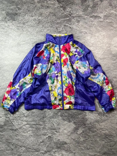 Pre-owned Adidas X Vintage 90's Vintage Adidas Floral Track Jacket Japan Blokecore Style In Purple