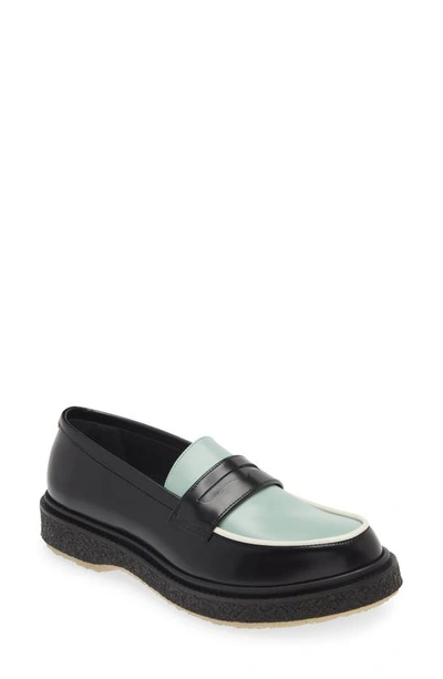 Adieu Colourblock Penny Loafer In Black/ Pistachio/ Ivory