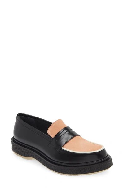 Adieu Colorblock Penny Loafer In Black/ Strawberry/ Ivory