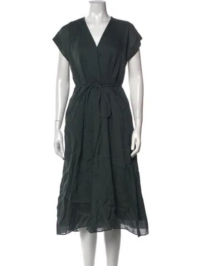 Pre-owned Adolfo Dominguez V-neck Midi Length Dress In Green