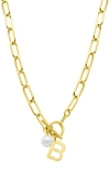 Adornia Tarnish Resistant 14k Gold-plated Freshwater Pearl Initial Toggle Necklace In Gold-b