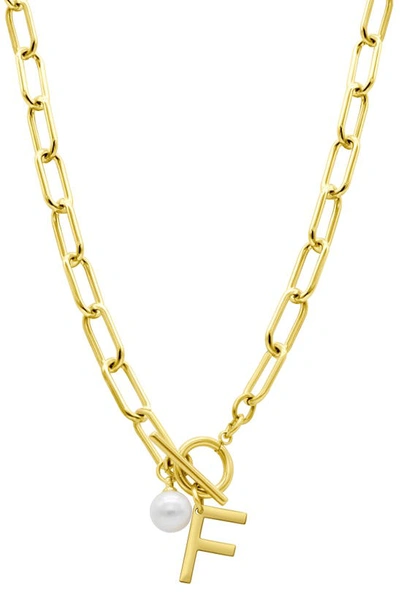 Adornia Tarnish Resistant 14k Gold-plated Freshwater Pearl Initial Toggle Necklace In White- F