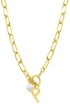 Adornia Tarnish Resistant 14k Gold-plated Freshwater Pearl Initial Toggle Necklace In White- P