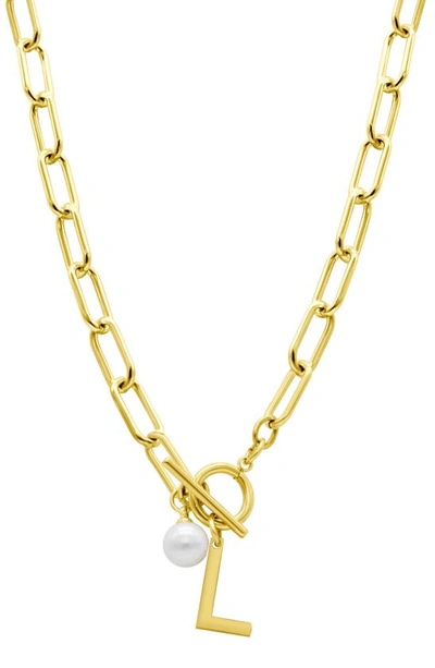 Adornia 14k Gold Plated Initial & Pearl Pendant Necklace In Gold-l