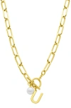 Adornia 14k Gold Plated Initial & Pearl Pendant Necklace In Gold-u