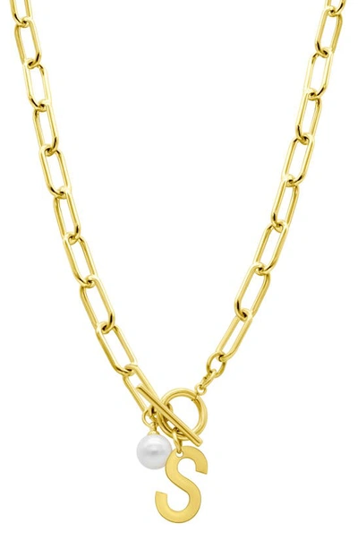 Adornia 14k Gold Plated Initial & Pearl Pendant Necklace In Gold-s