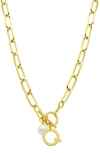Adornia Tarnish Resistant 14k Gold-plated Freshwater Pearl Initial Toggle Necklace In White- O