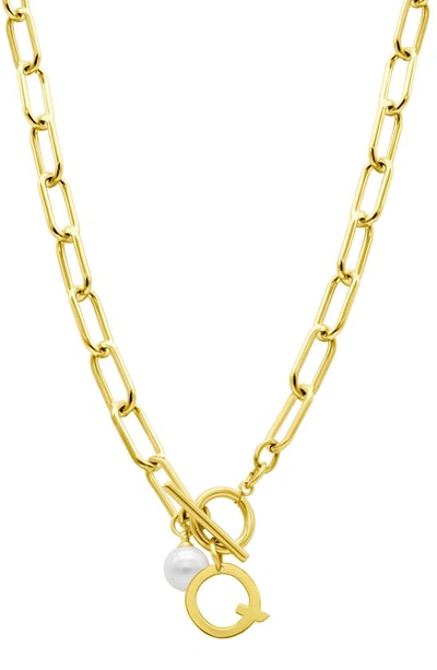 Adornia Tarnish Resistant 14k Gold-plated Freshwater Pearl Initial Toggle Necklace In Gold-q