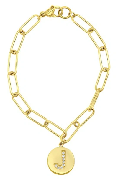 Adornia 14k Gold Plated Pavé Initial Charm Bracelet