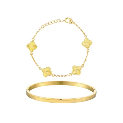 Adornia 14k Gold Plated Set Of 2 Clover Bracelet And Cuff Set