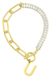 Adornia Crystal & Paper Clip Chain Initial Bracelet In Gold-u