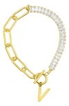 Adornia Crystal & Paper Clip Chain Initial Bracelet In Gold-v